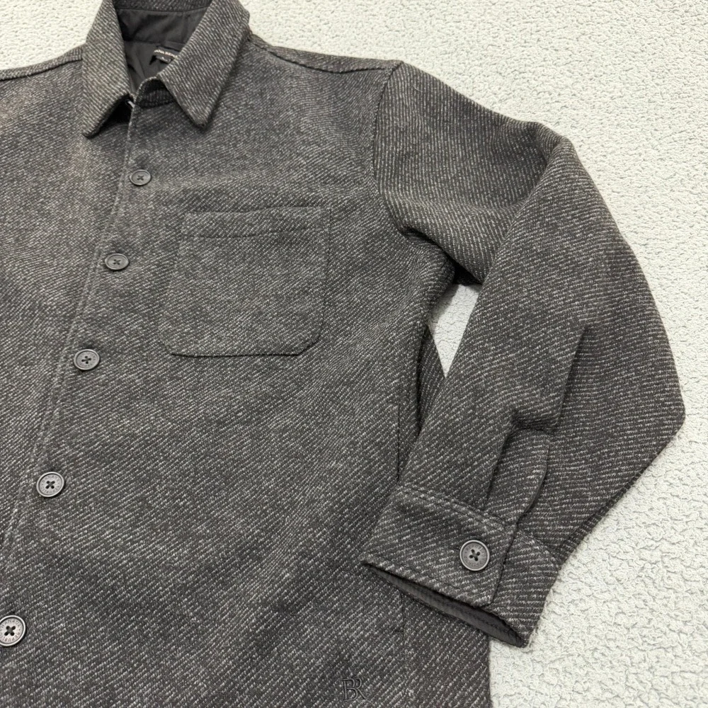 Banana Republic Shirt Jacket Mens Large Charcoal Gray Textured Lined Button Up